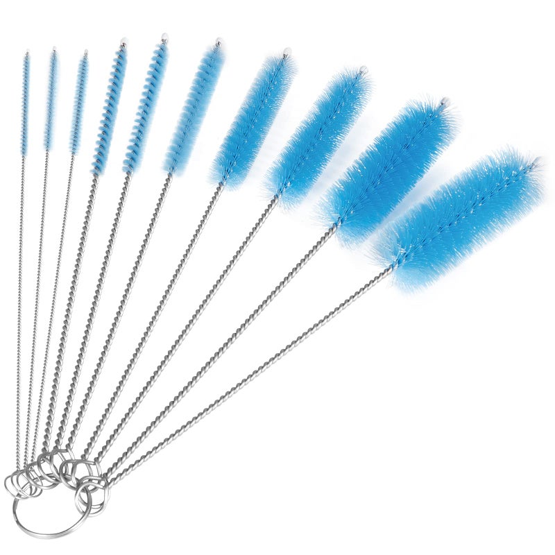 CiaraQ Bottle Cleaning Brushes 8 Inch Nylon Tube Brush Set Cleaner for Narrow Neck Bottles Cups with Hook Set of 10pcs Blue