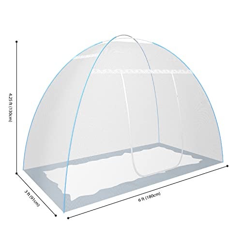 Fegore Foldable Mosquito Net Single Bed with Frame Machardani Lightweight Polyester Material Use One Adults or One Kids with Red Cover (Color - White Size - 6X3 Ft) - Image 2