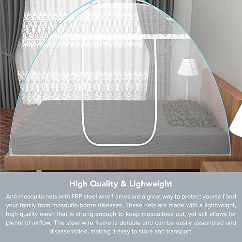 Fegore Foldable Mosquito Net Single Bed with Frame Machardani Lightweight Polyester Material Use One Adults or One Kids with Red Cover (Color - White Size - 6X3 Ft) - Image 4