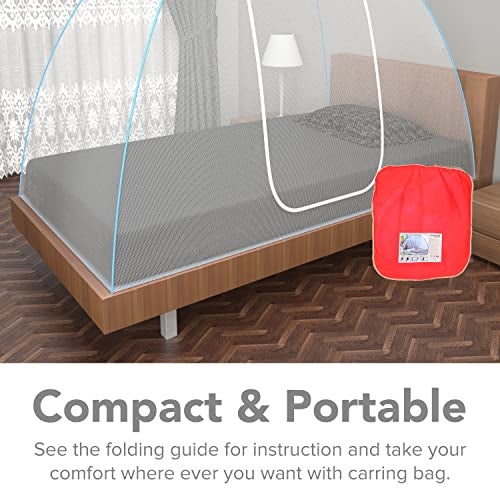 Fegore Foldable Mosquito Net Single Bed with Frame Machardani Lightweight Polyester Material Use One Adults or One Kids with Red Cover (Color - White Size - 6X3 Ft) - Image 5