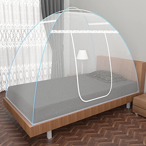 Fegore Foldable Mosquito Net Single Bed with Frame Machardani Lightweight Polyester Material Use One Adults or One Kids with Red Cover (Color - White Size - 6X3 Ft) - Image 1