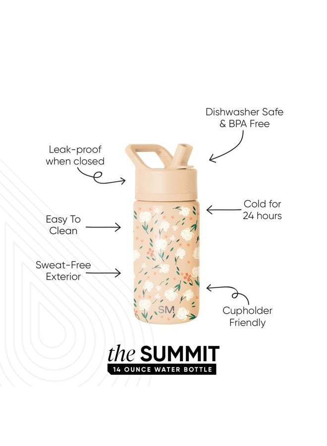 Simple Modern Kids Summit Water Bottle with Straw Lid | 14oz Stainless Steel Cup Insulated Tumbler for Toddlers, School | Chloe Floral - Image 3