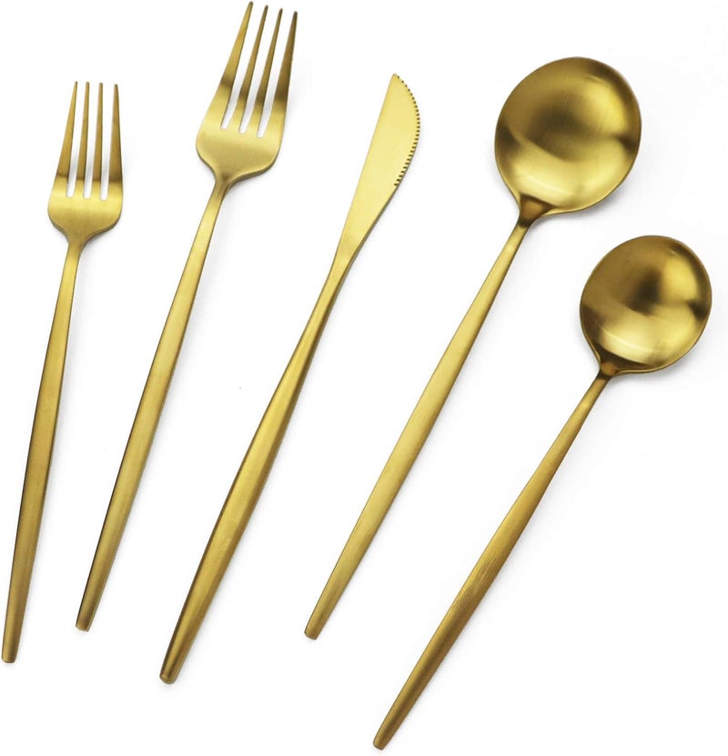JASHII Gold Silverware Set JASHII 40 Pieces Flatware Set 304 Stainless Steel Flat Cutlery Set for 8 Matte Kitchen Forks Knife Spoons Set Satin Finish Tableware Set for Home and Restaurant Dishwasher Safe - Image 1
