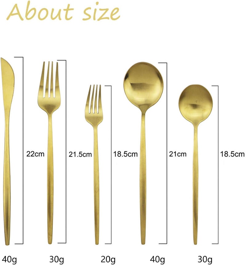 JASHII Gold Silverware Set JASHII 40 Pieces Flatware Set 304 Stainless Steel Flat Cutlery Set for 8 Matte Kitchen Forks Knife Spoons Set Satin Finish Tableware Set for Home and Restaurant Dishwasher Safe - Image 3
