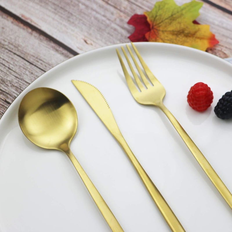 JASHII Gold Silverware Set JASHII 40 Pieces Flatware Set 304 Stainless Steel Flat Cutlery Set for 8 Matte Kitchen Forks Knife Spoons Set Satin Finish Tableware Set for Home and Restaurant Dishwasher Safe - Image 5