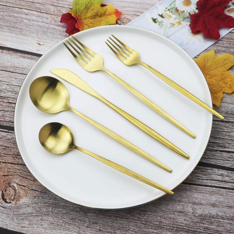 JASHII Gold Silverware Set JASHII 40 Pieces Flatware Set 304 Stainless Steel Flat Cutlery Set for 8 Matte Kitchen Forks Knife Spoons Set Satin Finish Tableware Set for Home and Restaurant Dishwasher Safe - Image 2