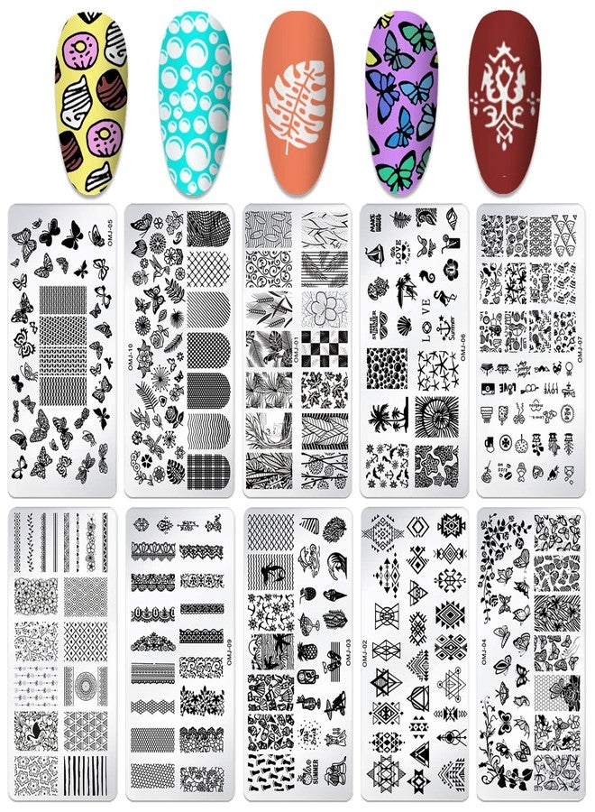 SILPECWEE 10Pcs Nail Stamping Plate Flower Butterfly Geometry Nail Stamps Nail Stencils Nail Plates Templates Stamping Plates for Nails Nail Art Accessories - Image 1