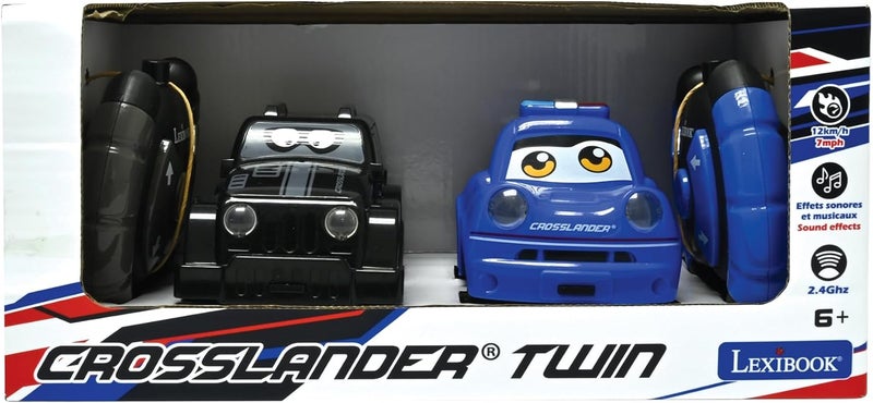 Lexibook Crosslander® Twin, Set of 2 Radio-controlled cars (Police car, Thief's car), up to 12km/h, sound and light effects, 2 remote controls, Black/blue, RC12 - Image 5