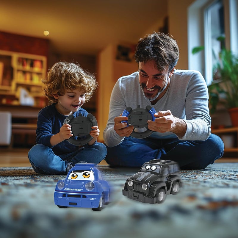 Lexibook Crosslander® Twin, Set of 2 Radio-controlled cars (Police car, Thief's car), up to 12km/h, sound and light effects, 2 remote controls, Black/blue, RC12 - Image 4