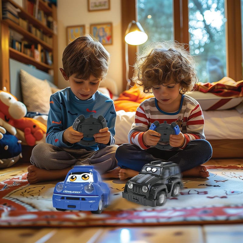 Lexibook Crosslander® Twin, Set of 2 Radio-controlled cars (Police car, Thief's car), up to 12km/h, sound and light effects, 2 remote controls, Black/blue, RC12 - Image 3