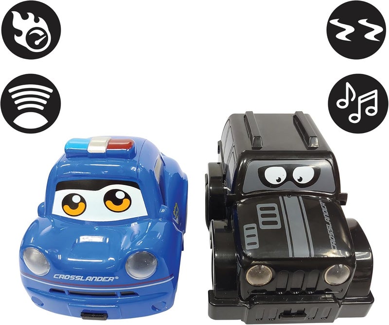Lexibook Crosslander® Twin, Set of 2 Radio-controlled cars (Police car, Thief's car), up to 12km/h, sound and light effects, 2 remote controls, Black/blue, RC12 - Image 2