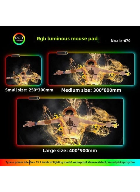 RGB Luminous Mouse Pad Computer Keyboard Hand-held Desktop Pad Oversized Game E-sports Pad Thickened Internet Cafe Table Pad-Color:400*900mm-Pattern:Upgraded Version Of Pickup Rhythm-lc670