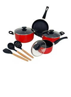 Bright Home High-Quality 10 Pcs Non-Stick Cookware Set Red/Black with ...