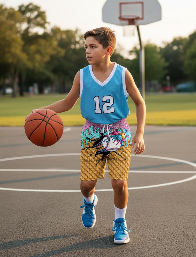 Cozople Boys Athletic Shorts Kids Funny Baseball Print Basketball Shorts Size 8 Quick Dry Sport Shorts with Pockets - Image 4