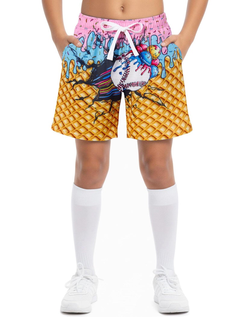 Cozople Boys Athletic Shorts Kids Funny Baseball Print Basketball Shorts Size 8 Quick Dry Sport Shorts with Pockets - Image 1