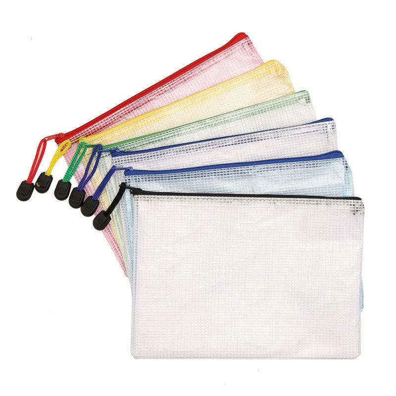 Zipper Document Bag Waterproof Mesh File Organizer - Transparent Pouch With Colorful Zipper for Students Organizing Test Papers - Image 1