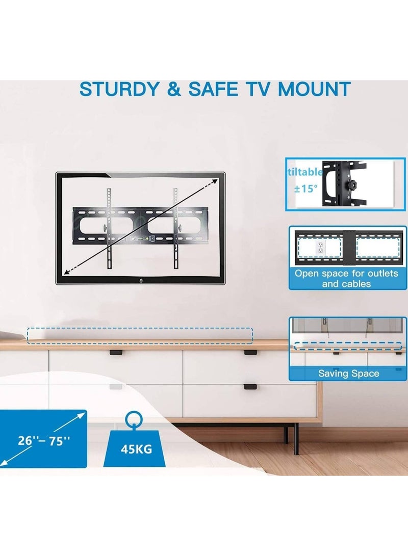 26" - 75" Fixed TV Wall Mount Bracket, Universal Tilt TV Heavy Duty Wall Mount Adjustable TV Stand for LED LCD OLED Plasma TV with Super Strong 50kg Weight Capacity VESA up to 700 x 400 - Image 5