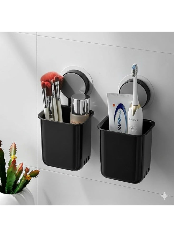 LEAWALL حامل فرشاة الأسنان Leawall يثبت على الحائط - منظم حمام ذاتي اللصق لا يحتاج إلى ثقب لفرش الأسنان ومعجون الأسنان وفرش المكياج - حامل فرش بلاستيكي للحمام (3 قطع، أسود) - Image 4