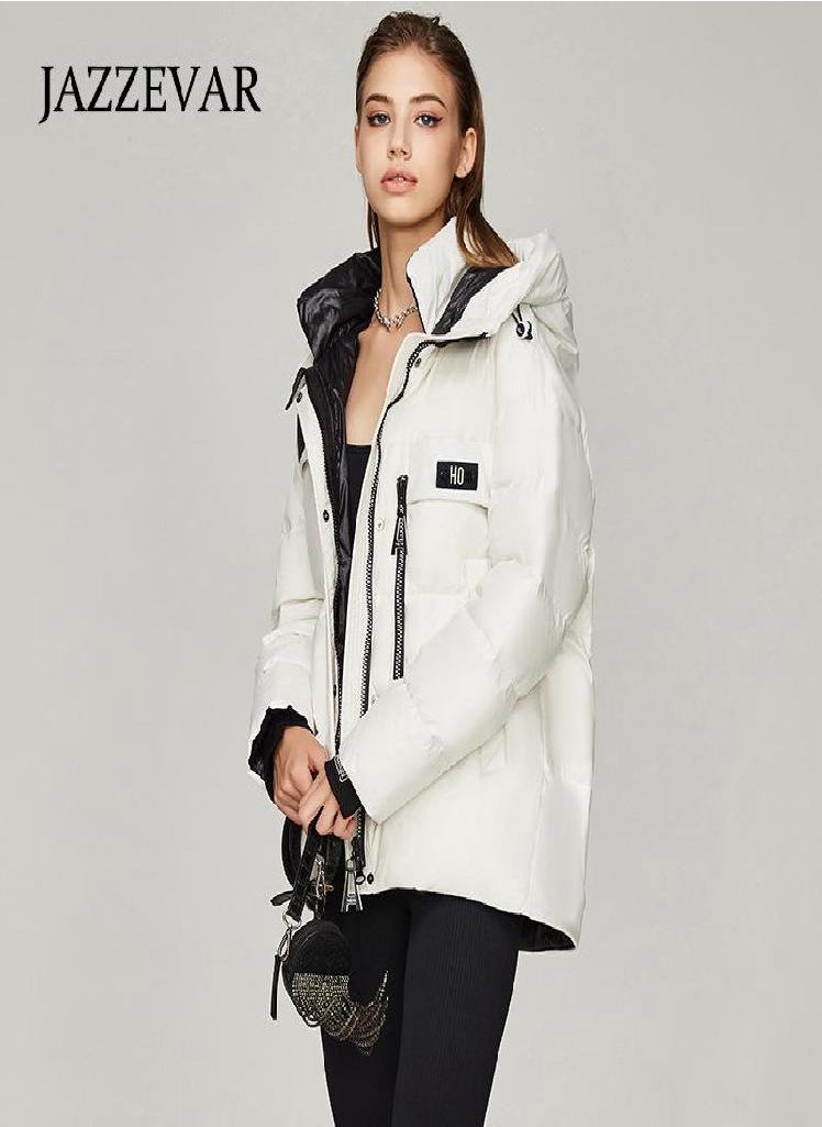 Eckek - JAZZEVAR 2021 Winter New Down Jacket Women's Hooded Leisure Fashion Medium and Long Thickened Warm Down Jacket - Image 1