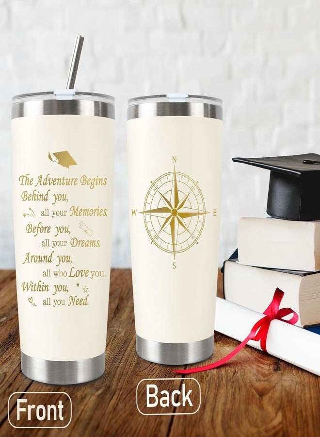CUPLOOV 2025 Graduation Gift Tumbler Set - 20 Oz White Stainless Steel Tumbler Cup with 2 Lids, Straw, Brush, Keychain, Card Set For Him, Her, Friends, College, High School Graduation Party Supplies - Image 4