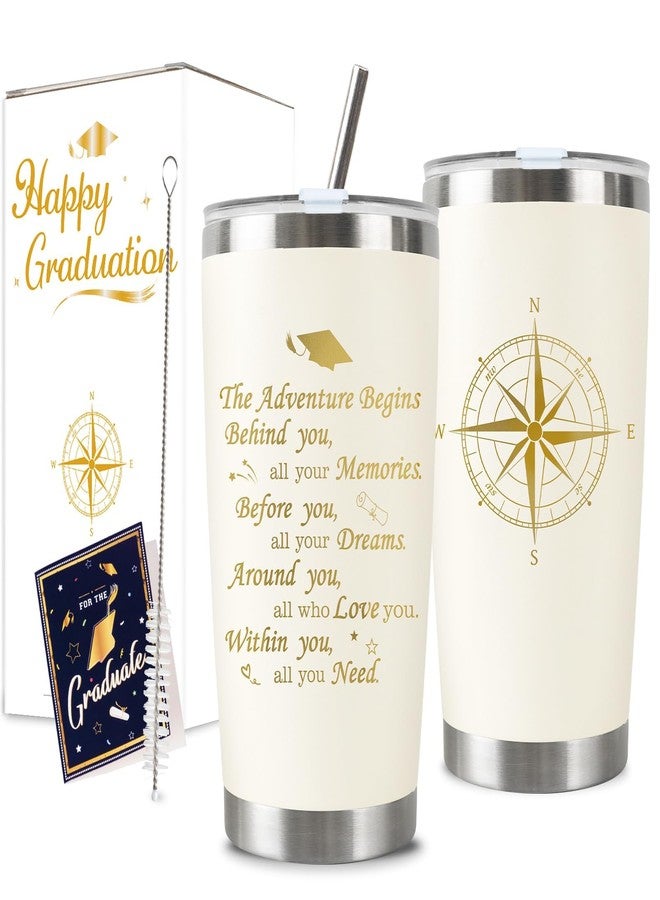 CUPLOOV 2025 Graduation Gift Tumbler Set - 20 Oz White Stainless Steel Tumbler Cup with 2 Lids, Straw, Brush, Keychain, Card Set For Him, Her, Friends, College, High School Graduation Party Supplies - Image 1