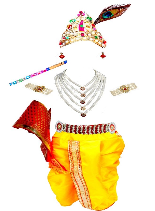 BLU VAPOUR Brocade Krishna Dress For Kids, Krishna Dress For Baby Boy, Kanha Dress For Kids, Krishna Costume For Baby Boy,Krishna Costume For Janmashtami,Yellow,3 Years-4 Years - Image 1