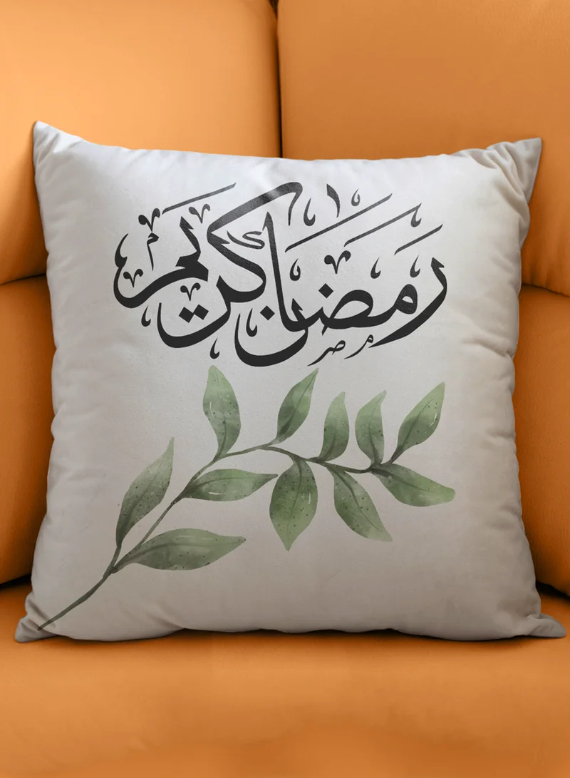 لوحة غطاء وسادة من البوليستر بتصميم رمضان كريم مع أوراق نباتية