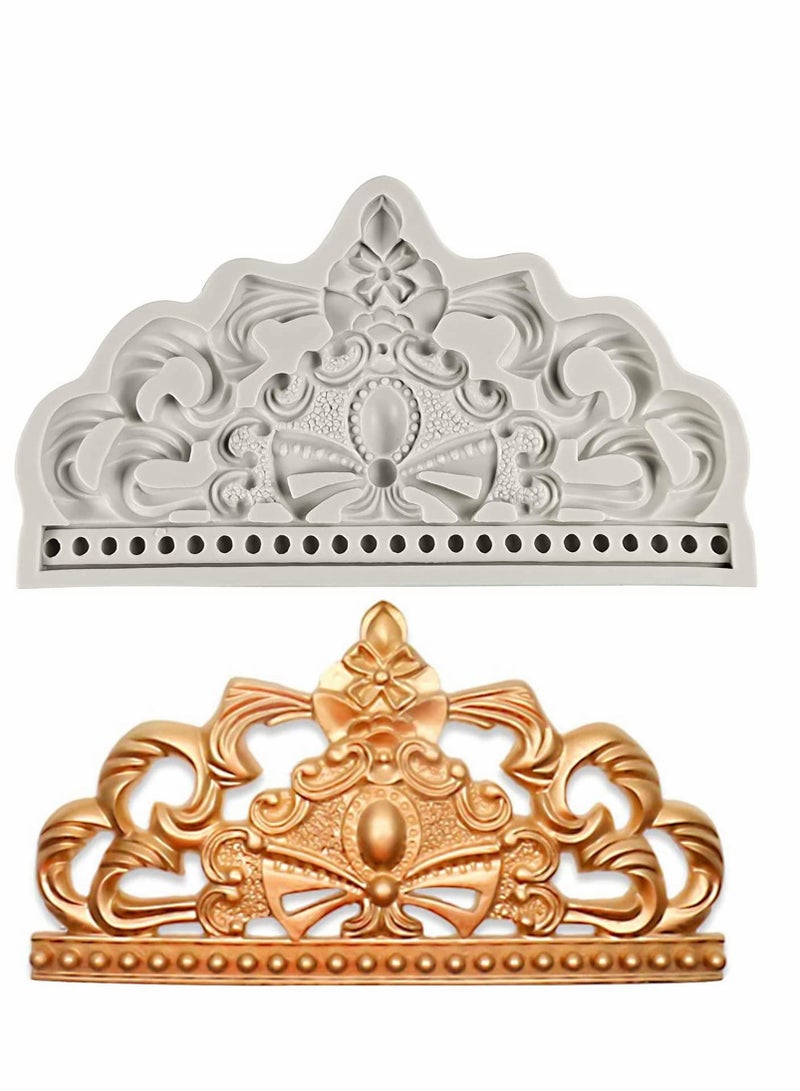 KASTWAVE Crown Cake Fondant Molds, Large Sugar Craft Crown Baroque Style Candy Silicone Mold, CupCake Decorating Mold, for DIY, Cake Topper, Chocolate, Pastry, Jewelry, Clay, Wedding Cake Decoration - Image 1