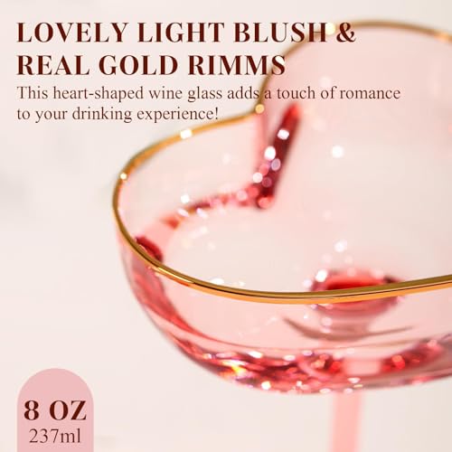 TrophyToast Pink Coupe Glasses Set of 4, Heart-Shaped Martini Glasses with Golden Rim, Fancy Manhattan, Cosmopolitan, Sidecar Cocktail Glassware for Christmas, Wedding, Birthdays - 8oz - Image 5