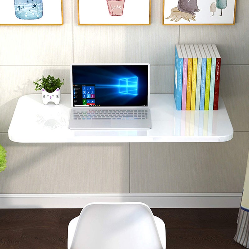 aleawol Wall Mounted Table Folding Desk 60x40 cm Large Laptop DropLeaf Wall Work PC Computer Desk with Brackets for Space Saving Writing Dining White