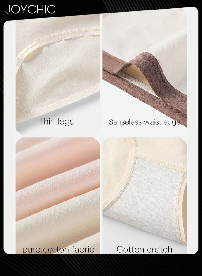 Joychic مجموعة من 4 قطع من الملابس الداخلية النسائية ذات النمط الموحد مقاس كبير من القطن الخالص لفصل الصيف والخريف، تغطية كاملة، قابلة للتنفس، بدون أثر، خصر متوسط، ملابس داخلية نسائية للسهرات - Image 2