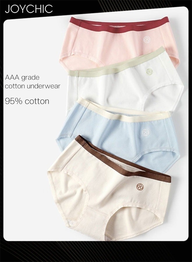 Joychic مجموعة من 4 قطع من الملابس الداخلية النسائية ذات النمط الموحد مقاس كبير من القطن الخالص لفصل الصيف والخريف، تغطية كاملة، قابلة للتنفس، بدون أثر، خصر متوسط، ملابس داخلية نسائية للسهرات - Image 1