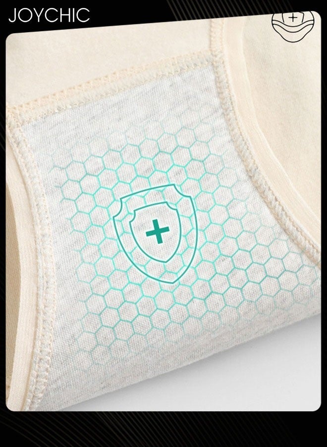 Joychic مجموعة من 4 قطع من الملابس الداخلية النسائية ذات النمط الموحد مقاس كبير من القطن الخالص لفصل الصيف والخريف، تغطية كاملة، قابلة للتنفس، بدون أثر، خصر متوسط، ملابس داخلية نسائية للسهرات - Image 3