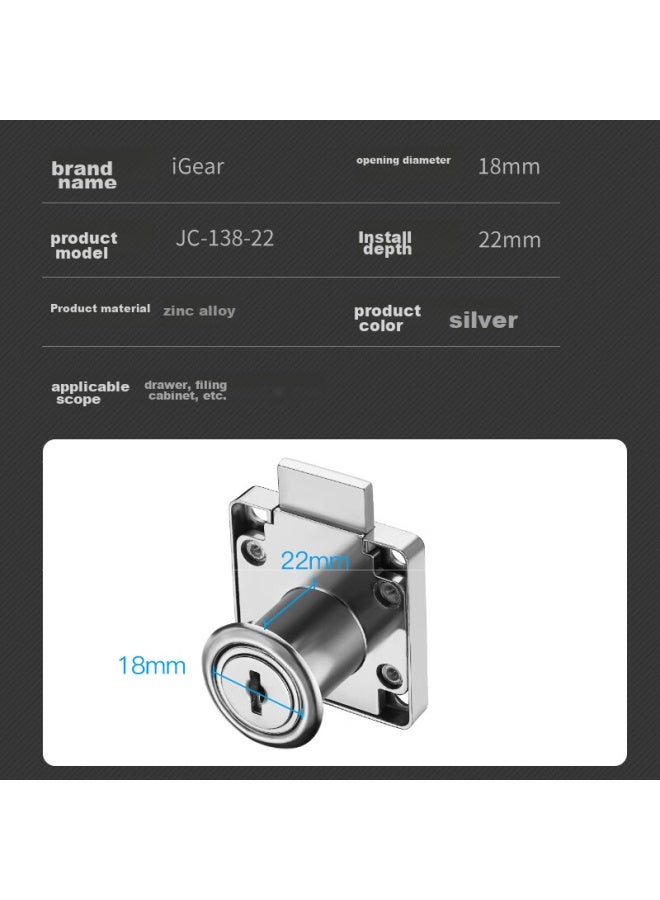 Igear Drawer Lock, Flat Head Lock, File Cabinet Lock, Furniture Lock, Wardrobe Lock, Bedside Table Lock, Security Lock, Thickened Office Desk Lock, Storage Cabinet Lock - Image 2