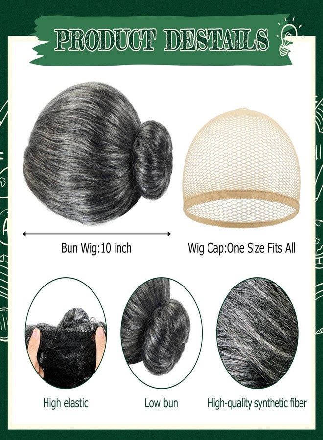 FineCheer Old Lady Wig Costume for Women Grandma Granny Costume Wig for 100 Days of School Halloween Cosplay(Gray,Updo) - Image 2