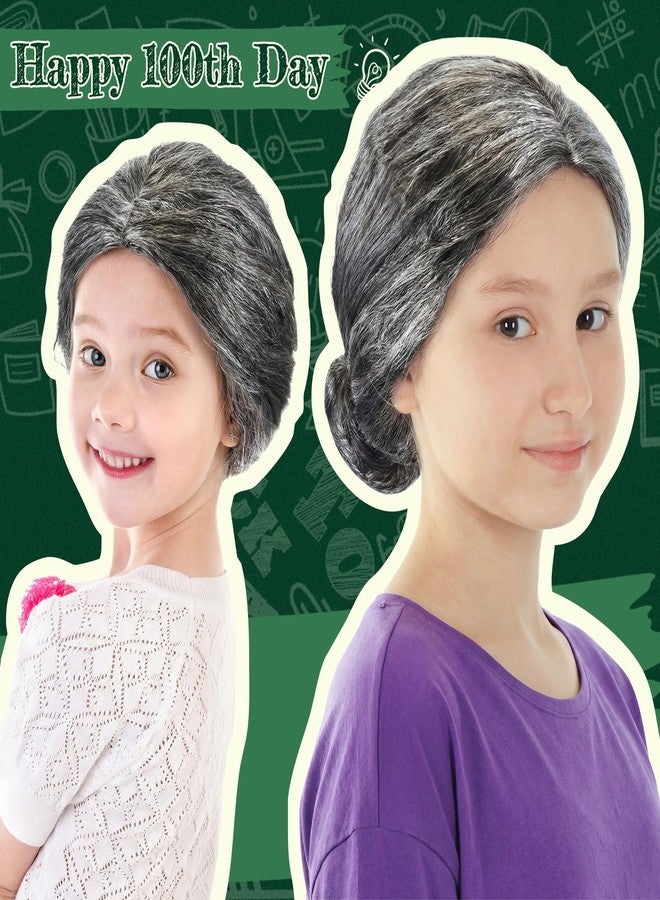 FineCheer Old Lady Wig Costume for Women Grandma Granny Costume Wig for 100 Days of School Halloween Cosplay(Gray,Updo) - Image 5