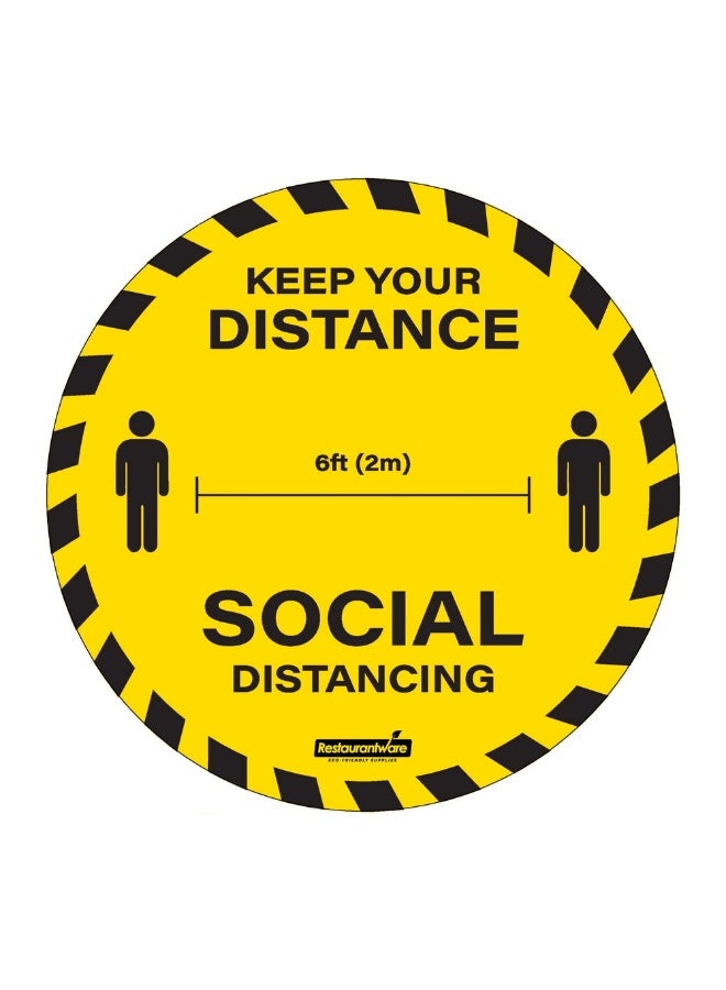Restaurantware ملصقات الأرضية للتباعد الاجتماعي RW سمارت 15 × 15 بوصة، 10 ملصقات تباعد 6 أقدام - غير قابلة للانزلاق، قابلة للإزالة، ملصقات تباعد اجتماعي من الفينيل الأصفر، دائرية، ذات جودة تجارية