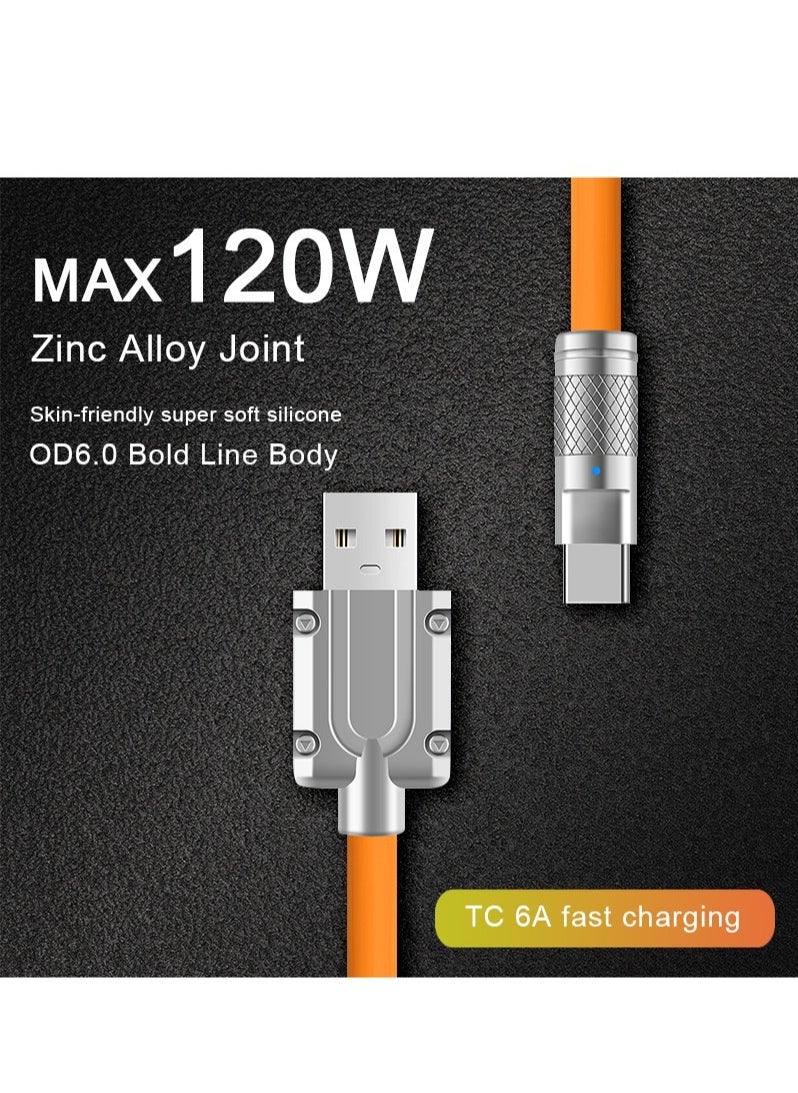 Type-C USB Silicone Charging Data Cable 120W Fast Charging Bold Data Cable 6A Super Fast Charging