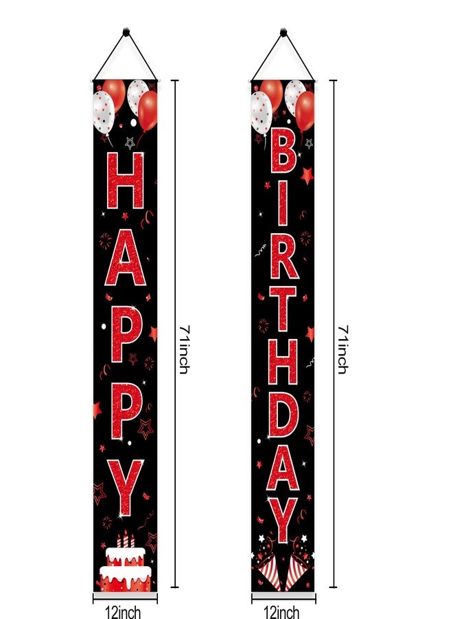 Parfundg Red and Black Birthday Door Banner Decorations for Men Women, Red Black Happy Birthday Porch Sign Party Supplies, 16th 21st 30th 40th 50th 60th Birthday Backdrop - Image 2