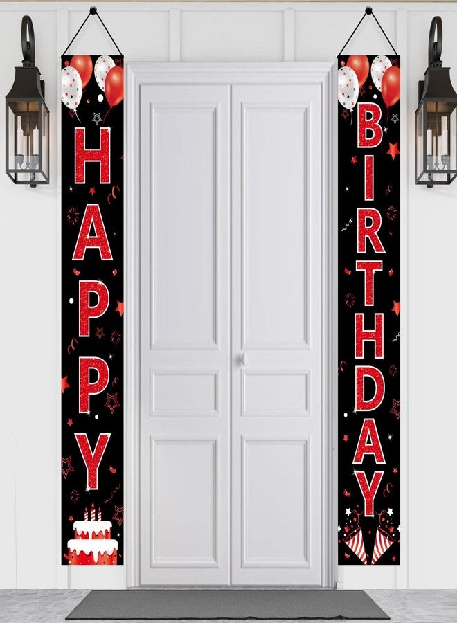 Parfundg Red and Black Birthday Door Banner Decorations for Men Women, Red Black Happy Birthday Porch Sign Party Supplies, 16th 21st 30th 40th 50th 60th Birthday Backdrop - Image 1