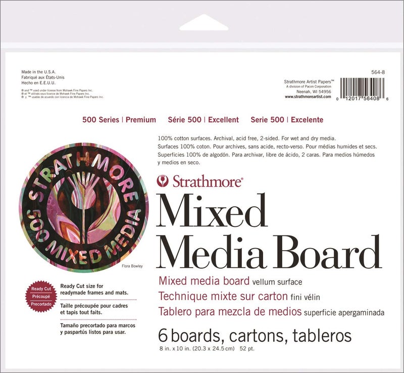 Strathmore 5648 500 Series Mixed Media Board Vellum 8x10 6 Sheets White