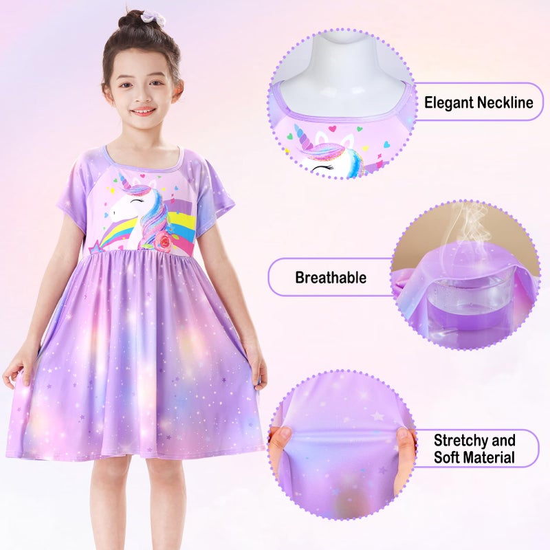 ICOSY Girls Nightgowns Unicorn Dress Pajamas for Kids Toddler Princess Nightgown Dress Unicorn Clothes for Girls - Image 3