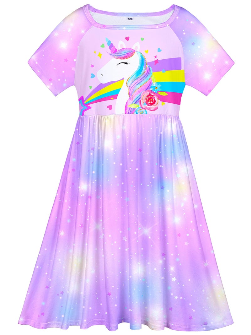 ICOSY Girls Nightgowns Unicorn Dress Pajamas for Kids Toddler Princess Nightgown Dress Unicorn Clothes for Girls - Image 1