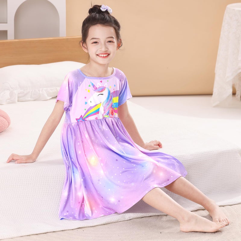 ICOSY Girls Nightgowns Unicorn Dress Pajamas for Kids Toddler Princess Nightgown Dress Unicorn Clothes for Girls - Image 5