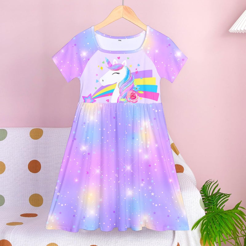 ICOSY Girls Nightgowns Unicorn Dress Pajamas for Kids Toddler Princess Nightgown Dress Unicorn Clothes for Girls - Image 4