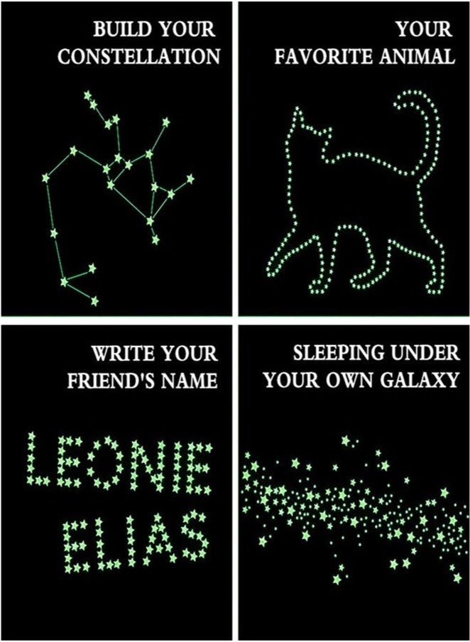 بيكو ملصقات نجوم متوهجة في الظلام للسقف، 514 قطعة ملصقات حائط مضيئة ثلاثية الأبعاد لنجوم متوهجة للسقف والجدران، ملصقات لاصقة مضيئة مصنوعة يدويًا. - Image 5