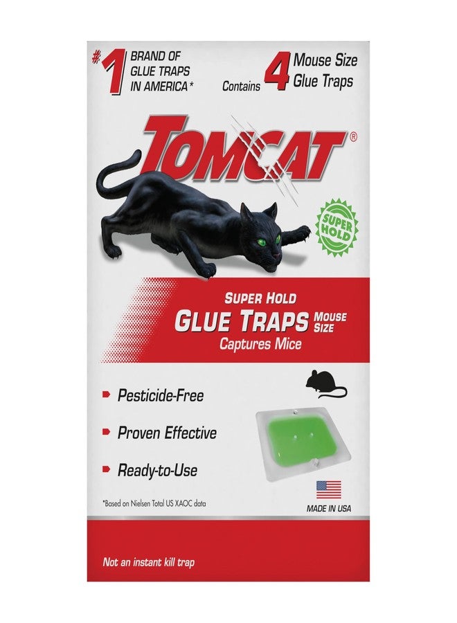 Tomcat Super Hold Glue Traps Mouse Size, Contains 4 Mouse Size Glue Traps Captures Mice Also Used for Cockroaches, Scorpions, Spiders and Many Other Pests, 4 Glue Traps - Image 1
