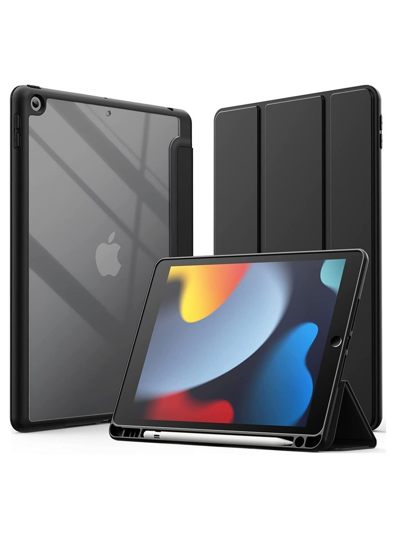 TIGER iPad 10.2-Inch Case (9th/8th/7th Gen, 2021/2020/2019) – Slim Shockproof Tablet Cover with Pencil Holder, Transparent Hard Back Shell & Stand Feature | Lightweight Protective Case for iPad 10.2 with Auto Sleep/Wake, Durable Fit (Black, 10.2) - Image 1