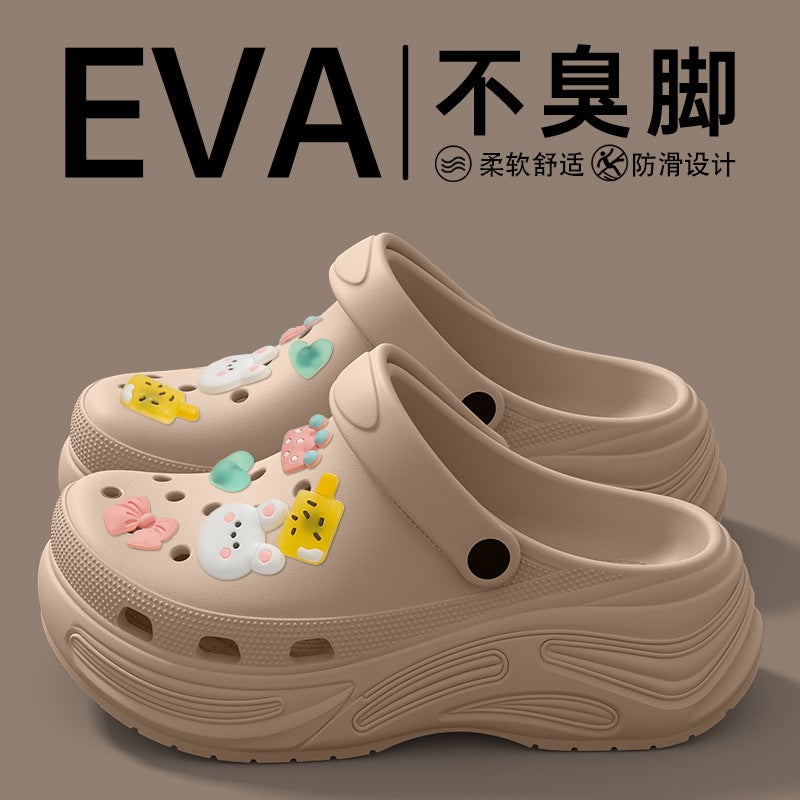Hole Shoes Women'S Style Poop-Feeling Thick Sole Increased Wearing Indoor Household Non-Slip Summer Slippers For Women Beach - Image 4