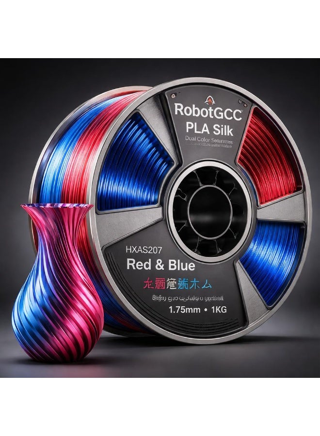 robotgcc PLA Silk Red Blue Dual Color 1.75mm 3D Printing Material 1KG Spool for FDM 3D Printer Dual Color Gradient Glossy Finish Smooth Extrusion Stable Diameter Low Warping Strong Layer Adhesion Easy Print High Precision Decorative Models Premium Surface Effect - Image 2